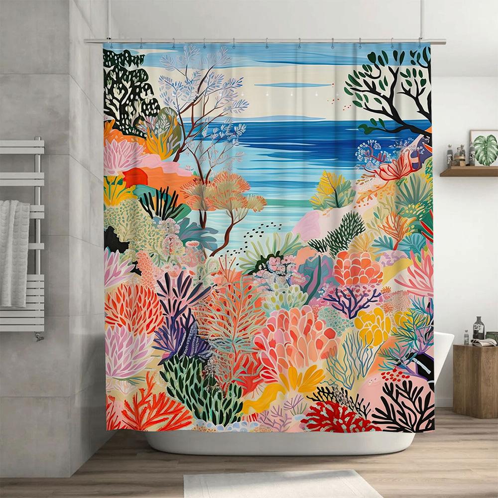 Красочная шторка для душа с коралловым принтом, водонепроницаемая тканевая, украшение для ванной комнаты для дома, декор для ванной, идеальная идея для подарка (многокрасочный)