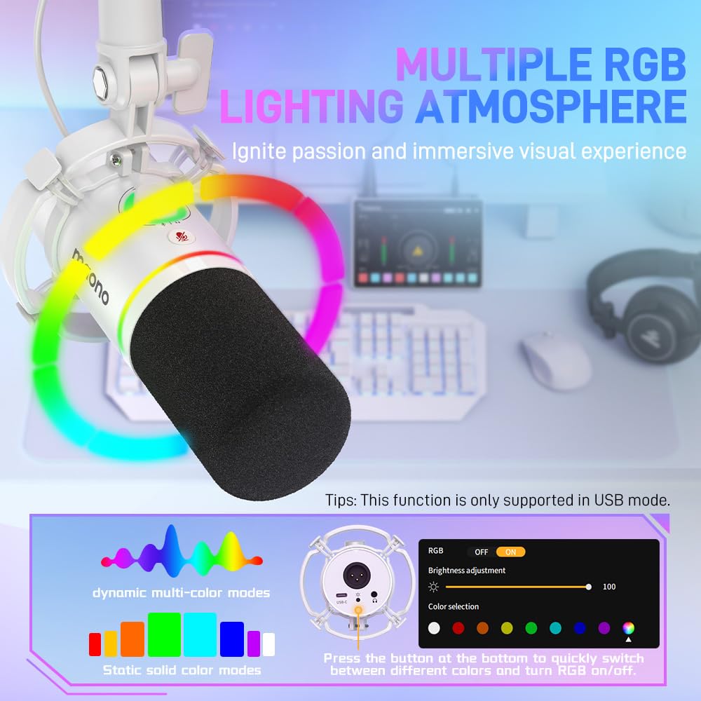 Игровой однонаправленный динамический микрофон MAONO PD200X для ПК, RGB-подсветка, отключение звука, USB и XLR.