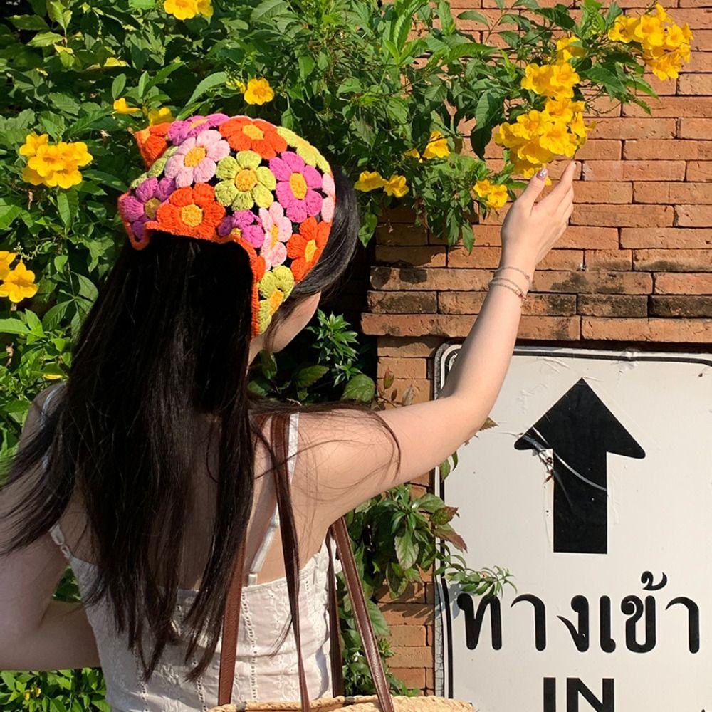 Flower Triangle Turban Floral Women Hair Scarf Sweet Crochet Bandana Travel