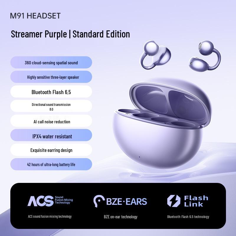 Беспроводные Bluetooth-наушники-клипсы M91 2025 года: Внутриканальные, Костная проводимость, Длительное время работы от аккумулятора