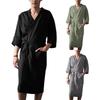 Men Nightgown Men Bath Robe Soft Super Water Absorption Lace Up Cardigan Three Quarter Sleeves Pockets Loose Men Bathrobe Nightgown