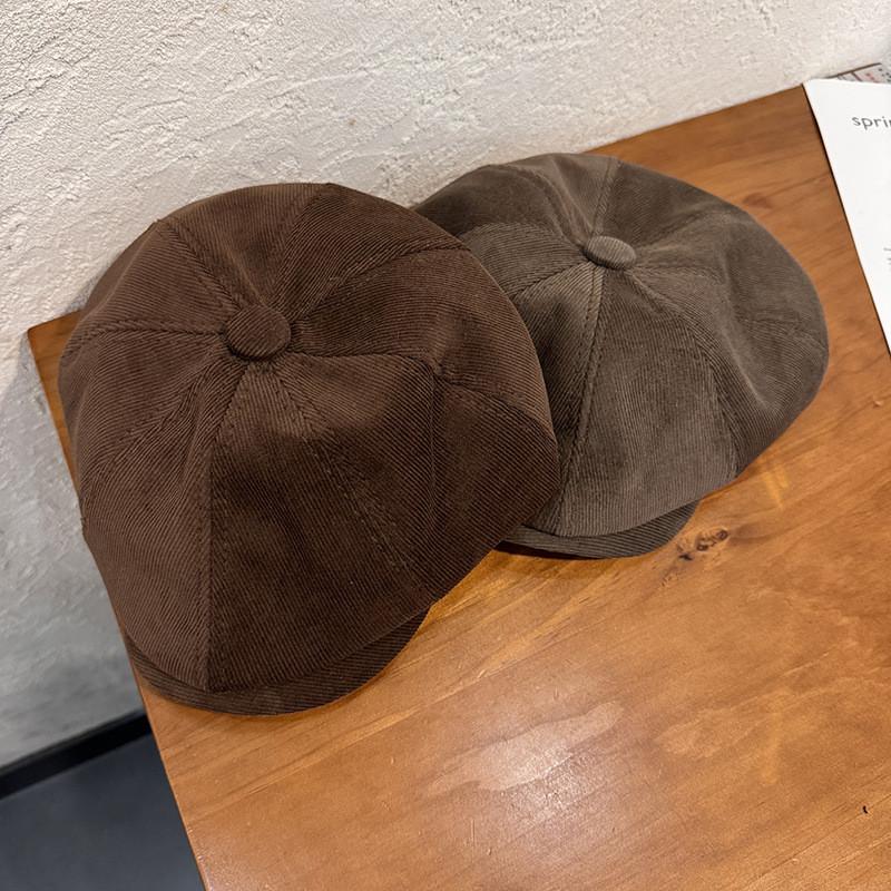 Solid Corduroy Color Beret Cap With Sun Protection Warmth For Adult Gift Fashion