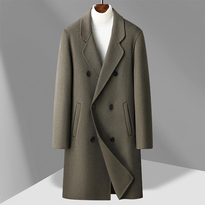 High-end Wool Coat Men's Autumn and Winter Double-breasted Long Woolen Trench Coat Handmade Double-sided Woolen Coat Coat