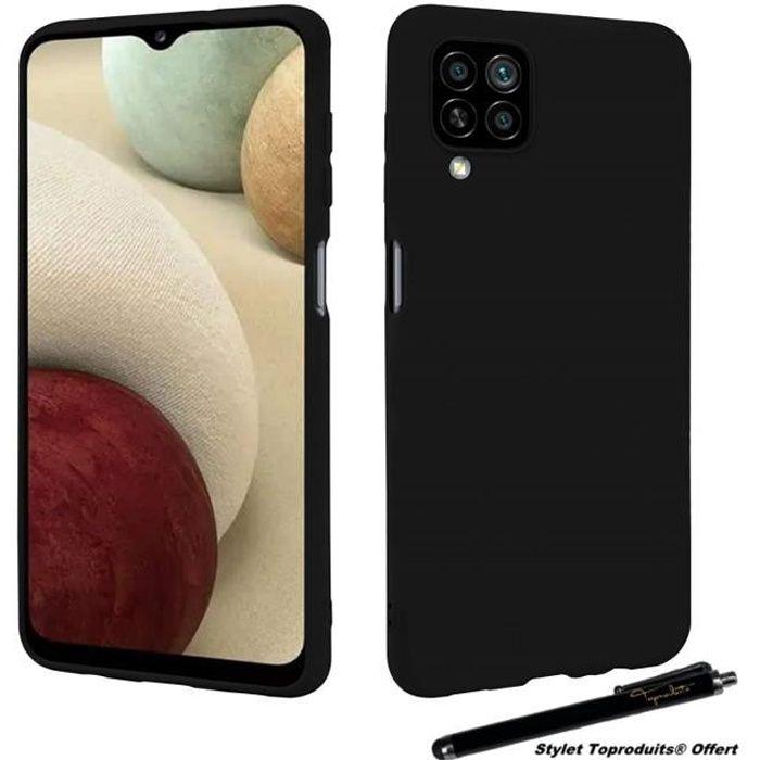 Coque souple - Toproduits® - Galaxy A12 - Silicone Noir - Protection impact - Stylet inclus