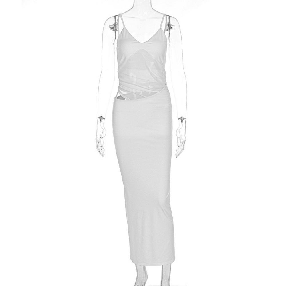 Платье в сетку пэчворк Женское Сексуальное с открытой спиной Вырезное Без рукавов Летний тренд Облегающее Элегантное Клубная одежда Макси Бодикон