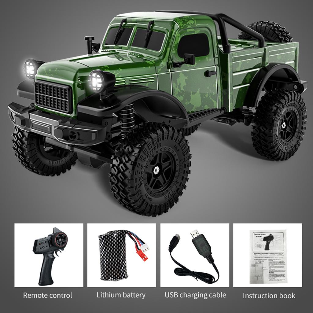 1:Машинка на радиоуправлении для бездорожья, масштаб 1:18, 2,4 ГГц, 4WD, электрический рок-кравлер со светодиодной подсветкой, 3 перезаряжаемые батареи, игрушка