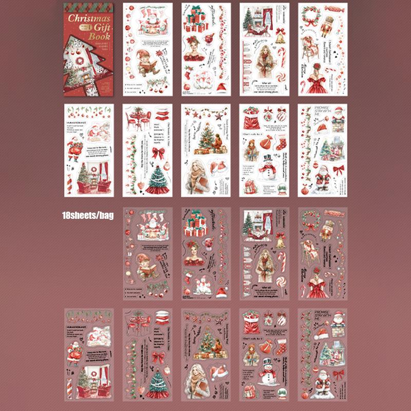 18 Sheets/Bag Christmas Sticker Book Deluxe Oversize Christmas Tree Character Landscape Sticker Book Home Decoration