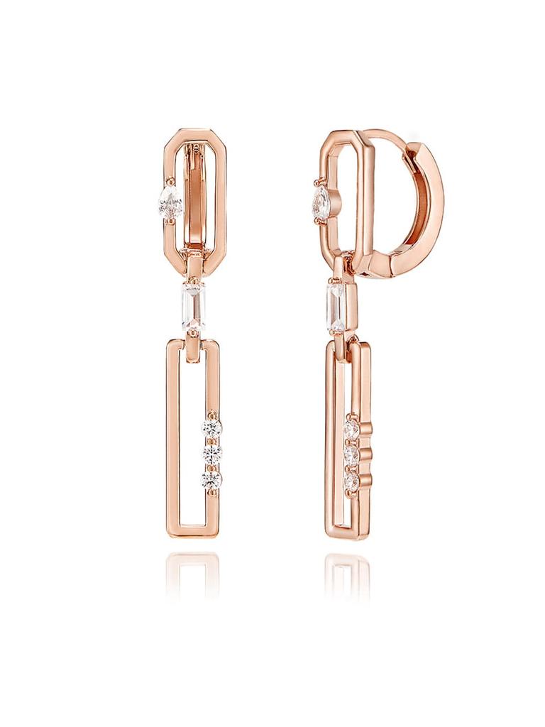 14K Square Cubic Drop Earrings (Gold Pin) ELGPEE389