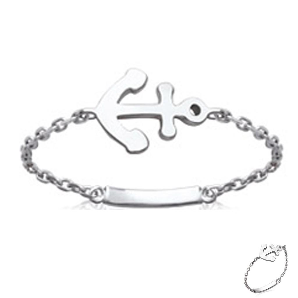Flexible Silver Ring 'Marine Anchor' (rhodium) - 10x7mm
