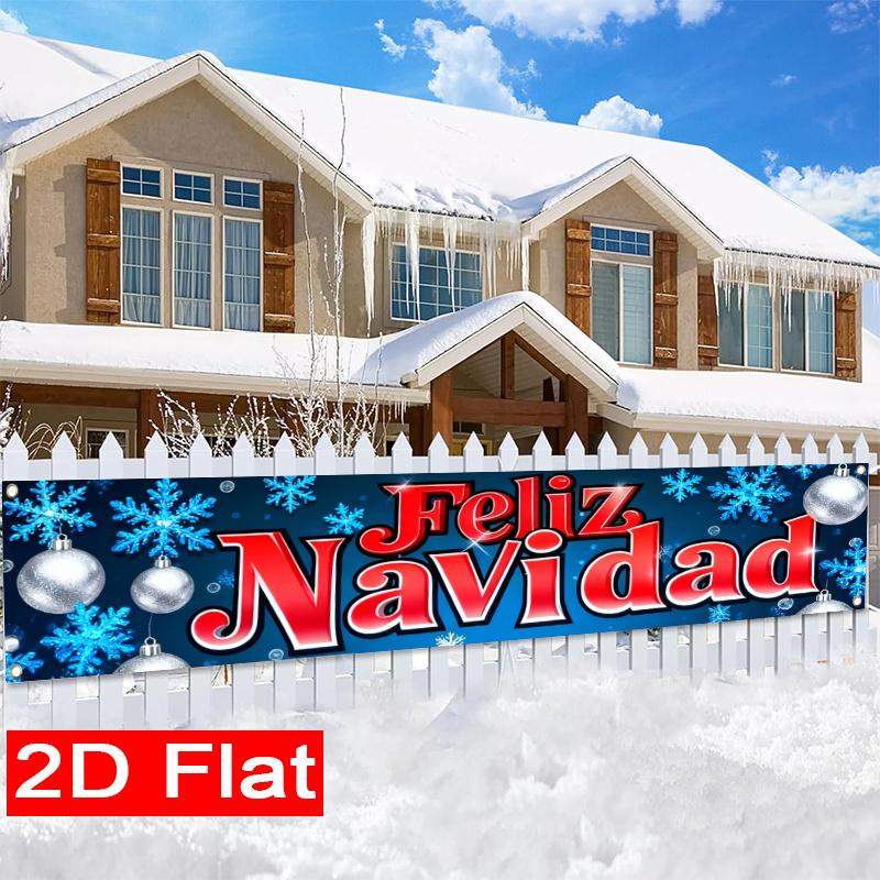 Spanish Gold Snowflake & Lake Christmas Yard Banner, Polyester Outdoor Fence Decor Garden Sign