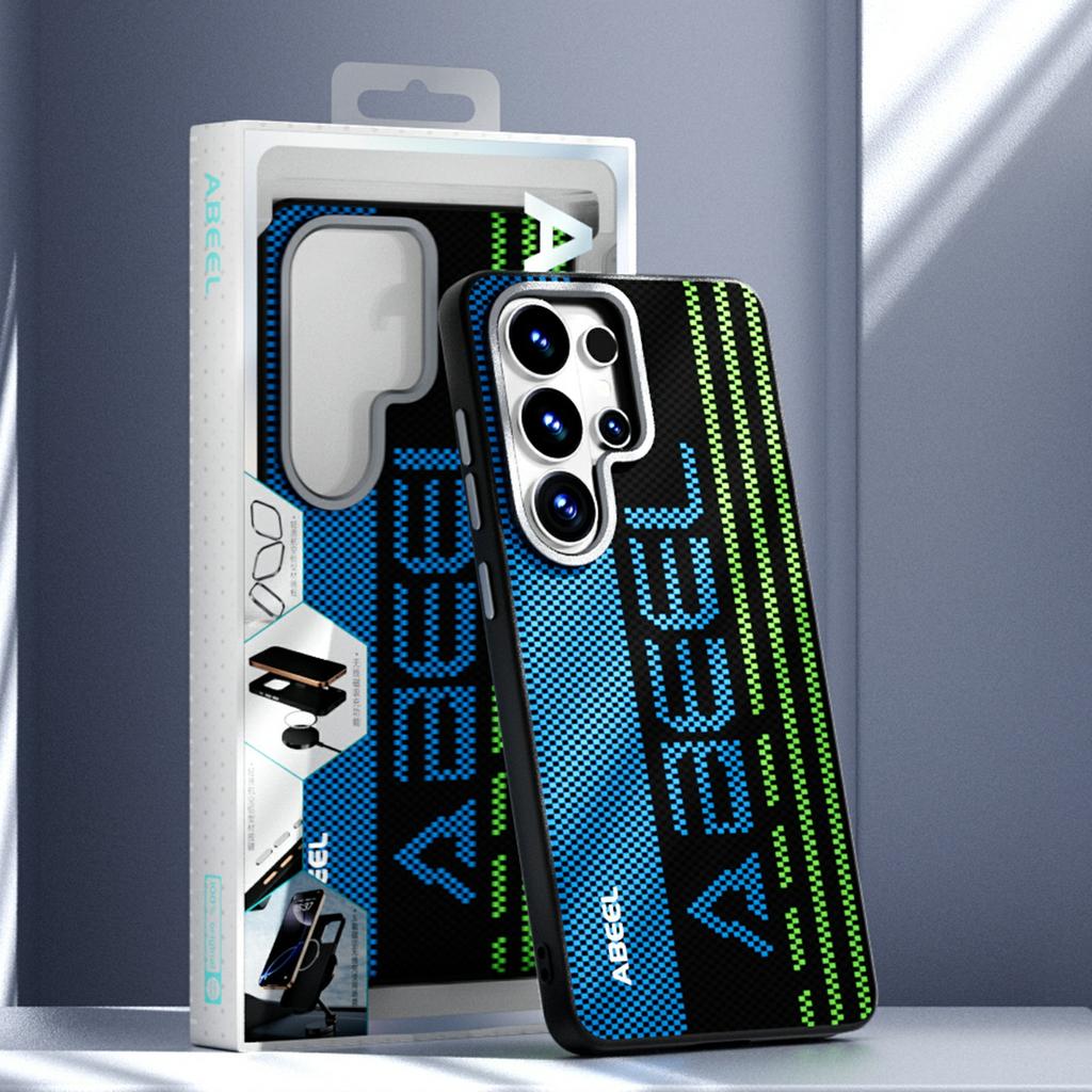 ABEEL For Samsung Galaxy S26 Ultra Magnetic Case Micro-Embossing 6D Printed PC TPU Aluminum Alloy Leather Phone Cover