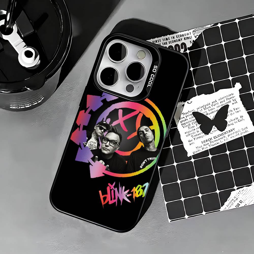 Punk B-Blink-182 Band Phone Case For iPhone 17,16,15,14,13,12,11 Plus,Pro Max,XS,Colored silver phone case