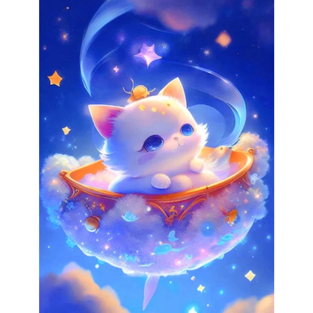 Алмазная картина Full Drill Art Розовый дом Животное Круглая алмазная живопись Ручная работа Звезда Кот Diy Алмазная мозаика Картина Украшение дома