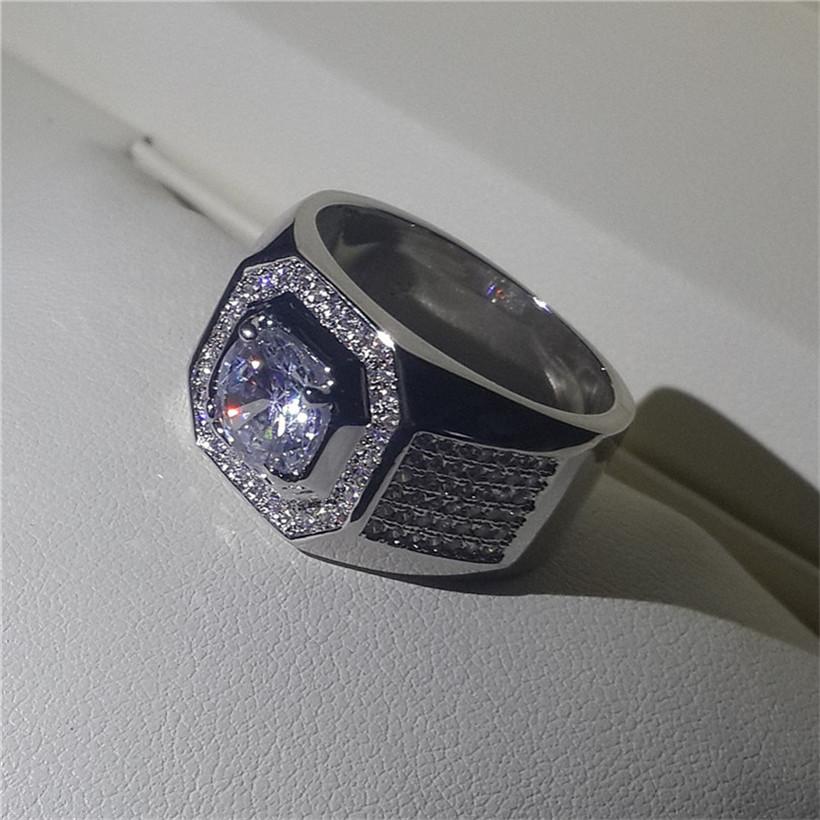 Luxury 925 Sterling Silver Round 2ct Simulated Diamond Engagement Wedding Rings for Men Boy White Sapphire Gemstone Jewelry