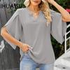 Summer Women's Fashion Petal-sleeve Top Loose V-neck Chiffon Shirt