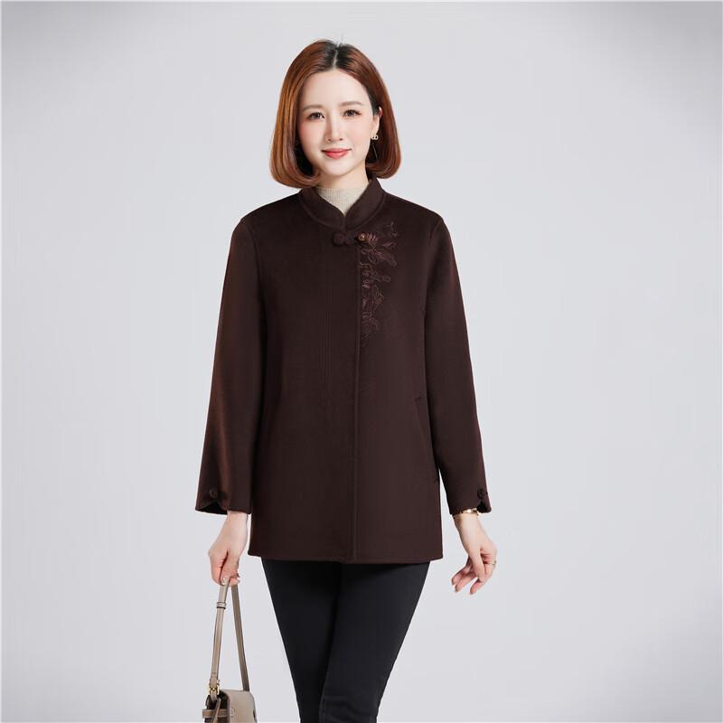 Fengxun Women's Embroidered Double-Faced Wool Coat