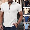 Plus Size Summer New Men's Retro Cotton and Linen Casual Henry Neck Short Sleeved Shirt