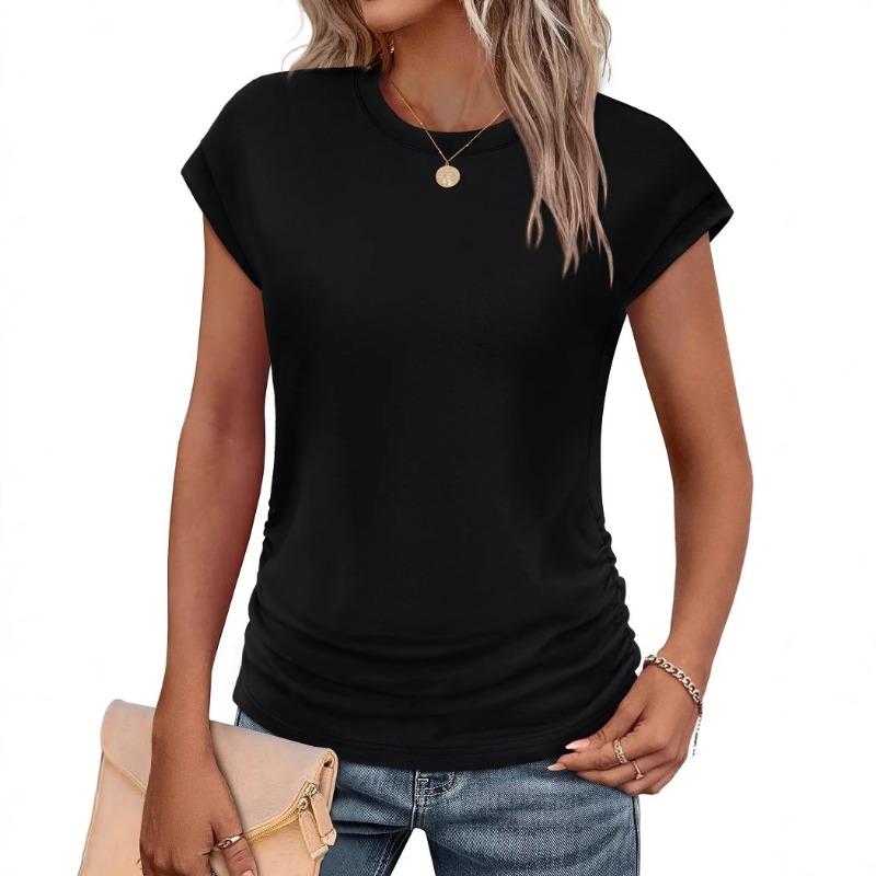 Women's Spring and Summer Round Neck Waist Short Sleeve T-shirt Top