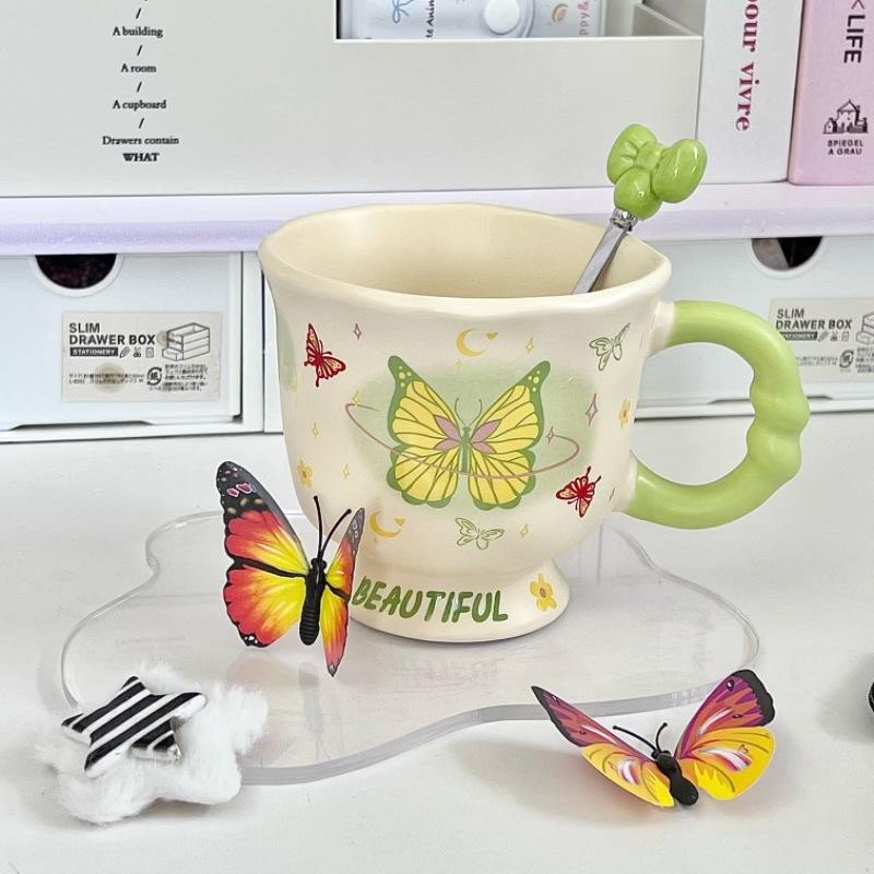 Birthday Gift for Girlfriends, Girl's Heart Butterfly Mug, High-value Ceramic Water Cup, Girl's Souvenir Gift Box.