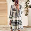 Women's Summer Pleated Short Dress Ruffled 3/4 Sleeve V Neck Button Up Mini Dress Boho Loose Flowy Beach Sundress