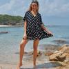 2024 Bohemian Casual Summer Beach Dress White Tunic Summer Women Beach Wear Sexy V Neck Long Sleeve Mini Dresses Q771