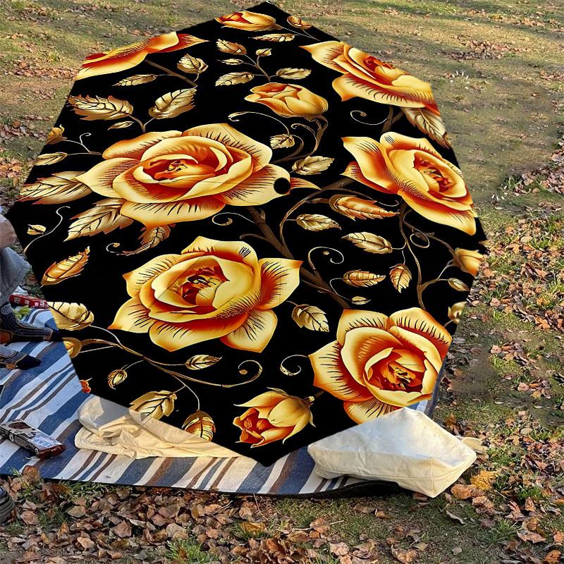 1PC Golden Roses Umbrella-8-Rib Reinforced Portable Folding Travel Suitable for All Seasons Outdoor Daily Use-H0362