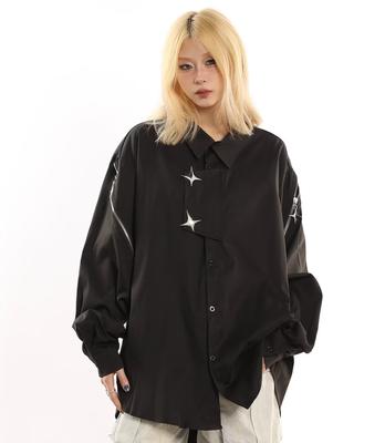 Рубашки унисекс в стиле ретро со звездами и пуговицами на молнии для мужчин и женщин, повседневные свободные уличные рубашки, тонкие топы, одежда Y2K