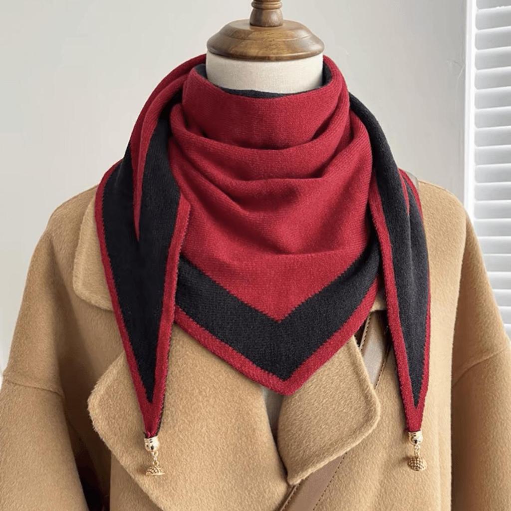 Milan's Two-tone Knitted Triangle Scarf with Decorative Ends