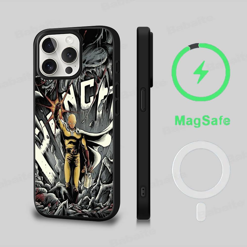 Чехол для телефона One P-Punch Man Saitama Магнитный чехол Для iPhone 16 14 13 12 11 15 Pro Max Plus Для Magsafe Беспроводная зарядка Чехол