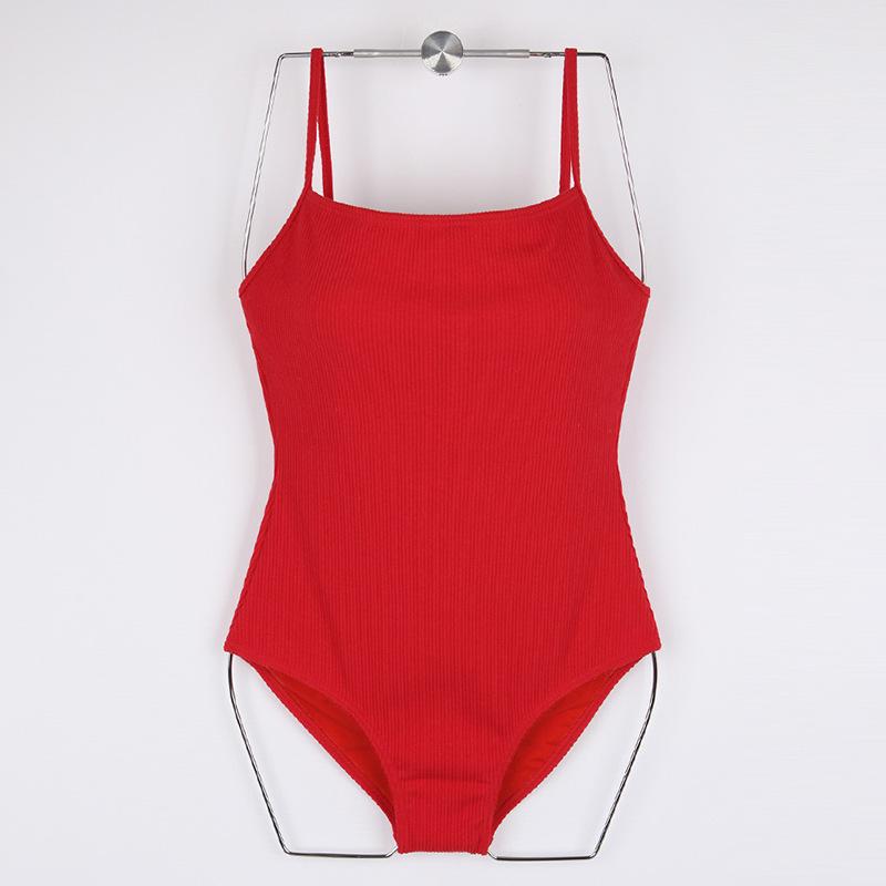 Red special texture fabric, good elasticity one-piece swimsuit, female halter, student sports vacation, hot spring entity