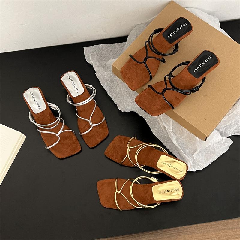 Broken Heel Niche Thin Belt Cool Slippers Fairy Shoes 2025 New Summer Wear High Heels Sandals