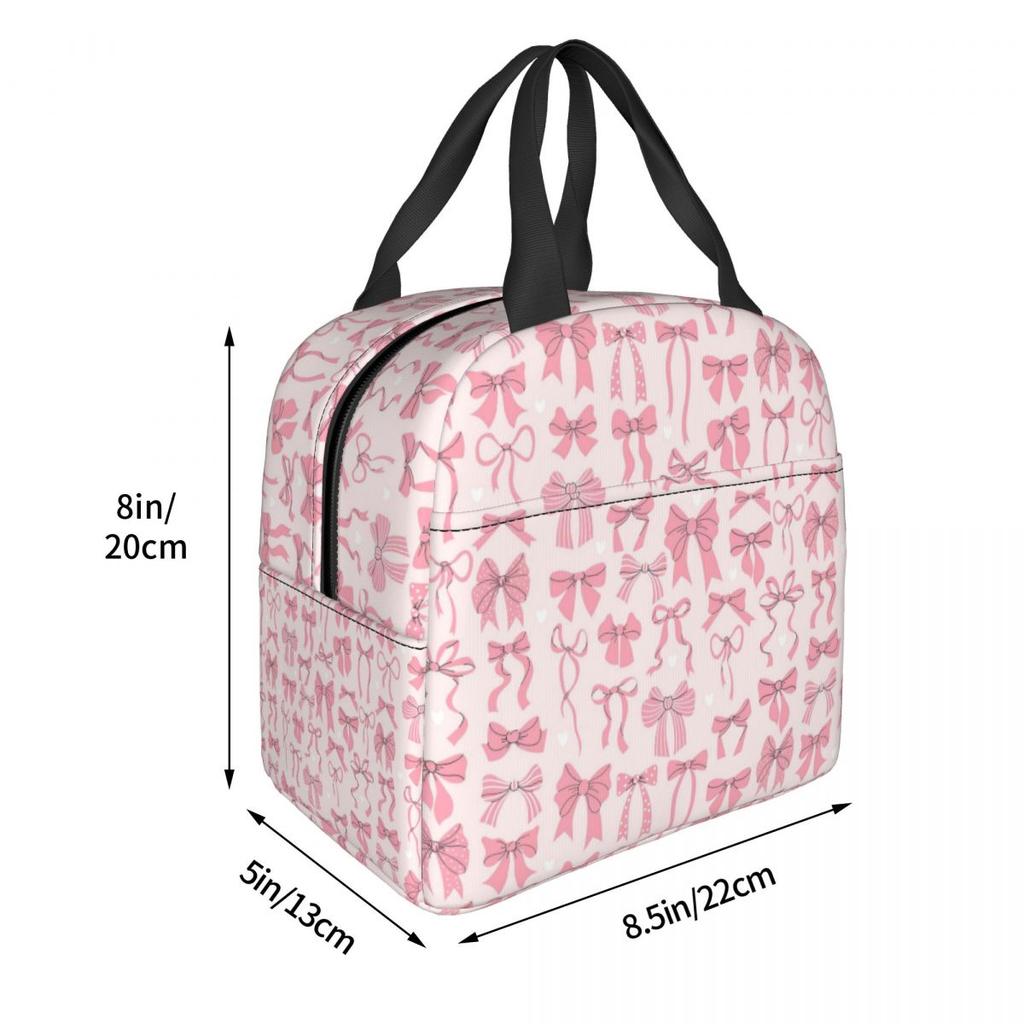 Various Pink Colorful Bow Tie Insulated Lunch Bag for Women Office Cooler Thermal Food Box Tote Portable Lunch Boxes Container
