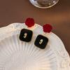French Retro Burgundy Rose Earrings, Autumn And Winter Small Fragrant Velvet Earrings, High-End Earrings For Women