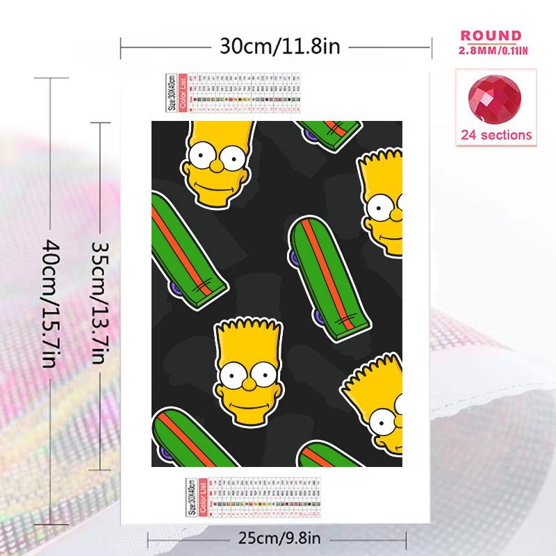Bart Simpson Pattern 3pcs 100% Round Full Drill 5D DIY Diamond Painting Embroidery Cross Stitch Rhinestone Décor