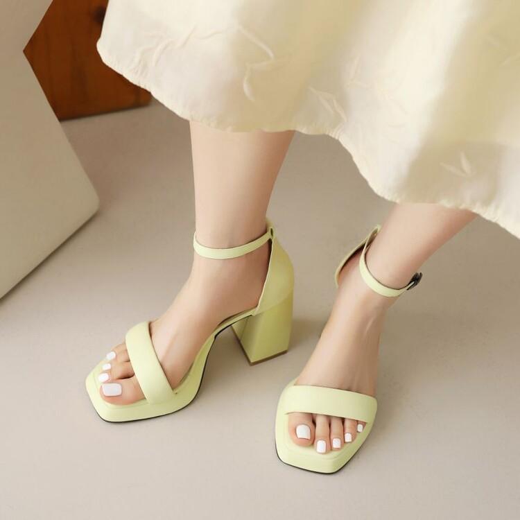 Женские сандалии на очень высоком каблуке с открытым носком, ремешок на щиколотке и пряжкой, пикантные вечерние летние туфли, черный, оранжевый, белый, зеленый, желтый