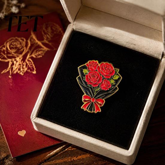 Gift for Flower Lovers Bouquet Brooch Pin Women, Enamel Romantic Jewelry, Durable Floral Zinc Alloy Lapel Coats Dresses And Scarves Gold Edge