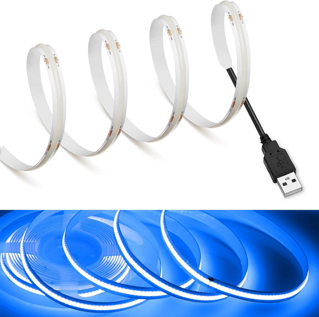 USB COB Strip DC 5V 320Leds/M Pink/Red/White/Blue/Yellow Cabinet Light Lamp TV Backlight Flexible Ribbon Rope LED Strip