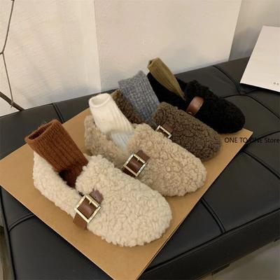 Меховые туфли на плоской подошве женские мокасины зимние короткие плюшевые теплые хлопковые туфли новые трендовые дизайнерские повседневные прогулочные туфли женские Мэри Джейн