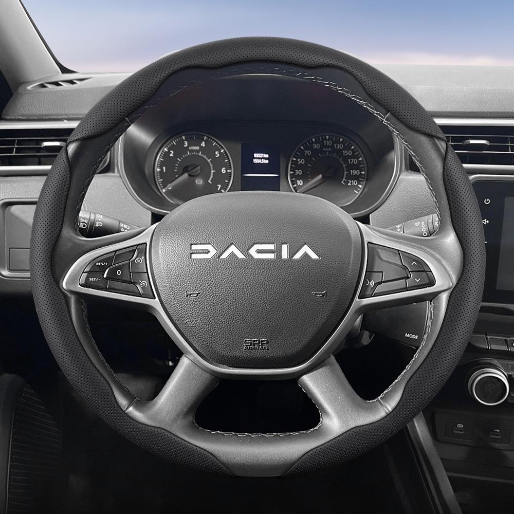 Suitable for Dacia Breathable Leather Steering Wheel Cover with Segmented Quick-Release Design, Non-Slip and Durable, for Sandero Stepway Duster PP24
