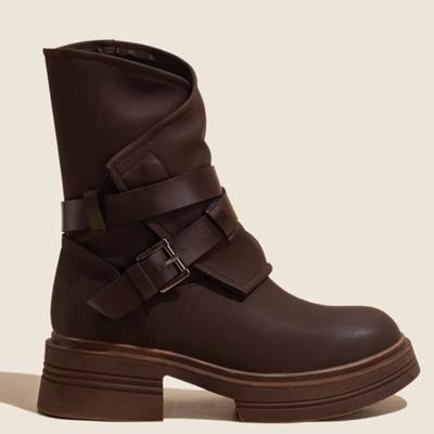 Новые осенние и зимние теплые кожаные ботинки с боковой молнией на толстой подошве в уличном стиле для женщин, винтажные модные короткие ботинки