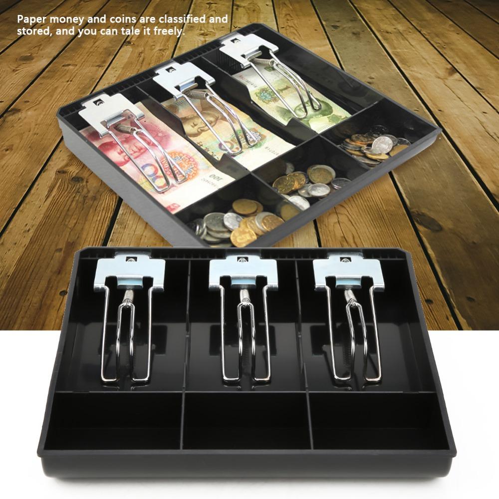 Black ABS Plastic Cash Drawer Insert Tray Three Compartments Money Tray Cashier