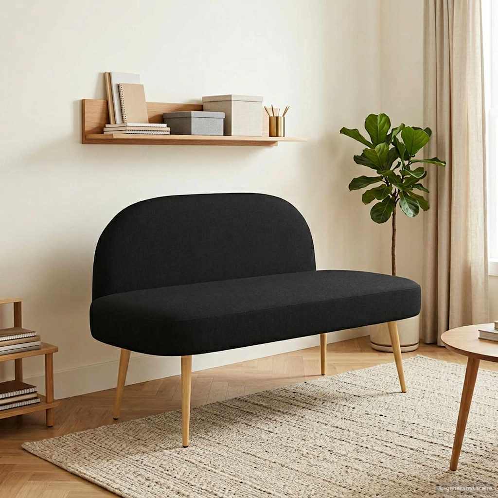 Padded Bench with Backrest Black 110 x 60 x 76 cm