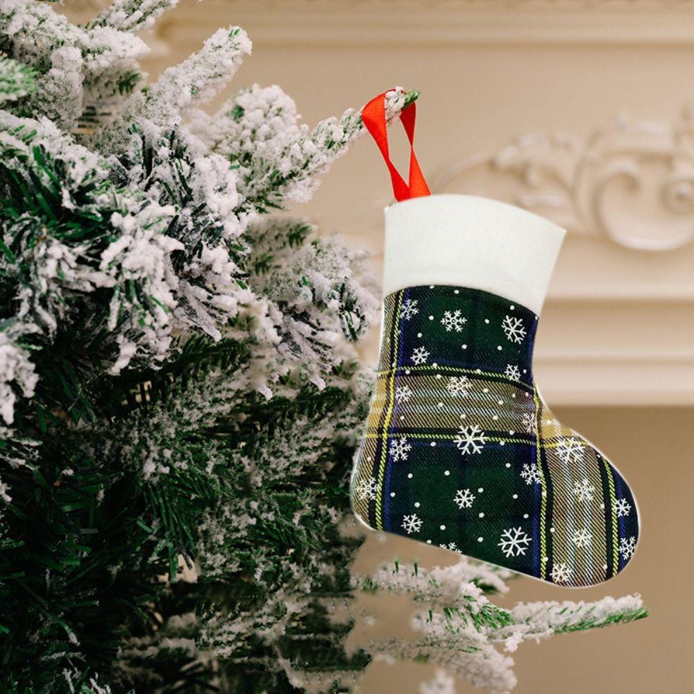Мини-красные и зеленые клетчатые рождественские носки Снежинки Рождественские украшения для вечеринки
