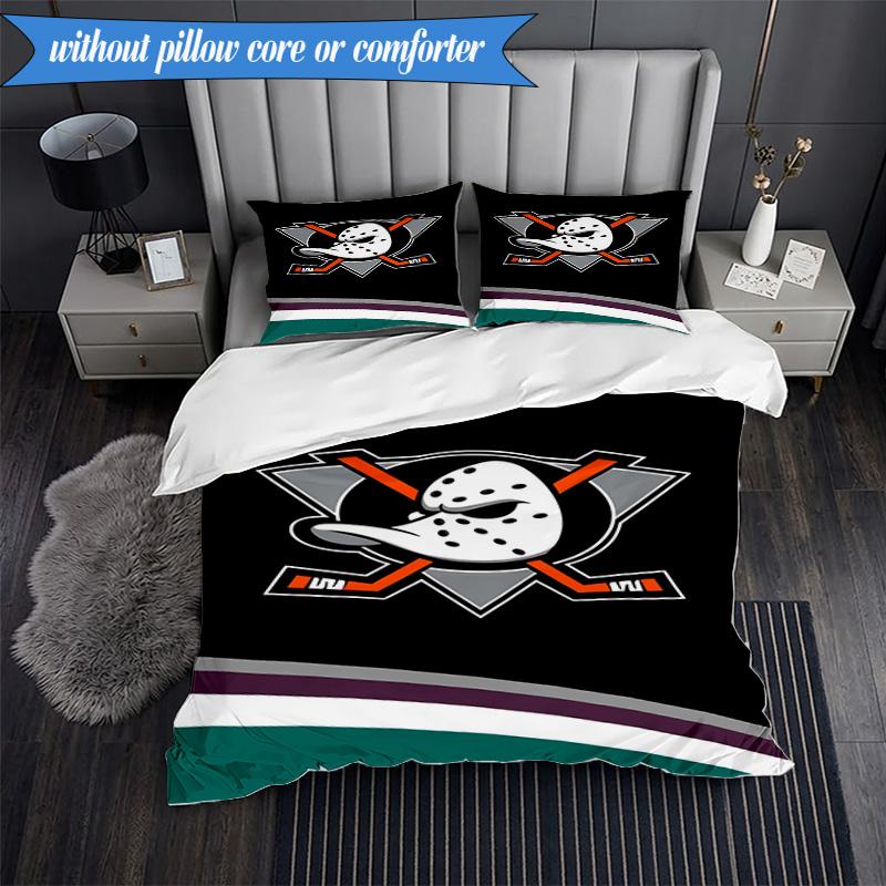 3PCS Anaheim Ducks Hockey Team Bedding Set 2D Printing (Includes 1 Duvet Cover + 2 Pillowcases Coreless), Bedroom decor,Fan gift