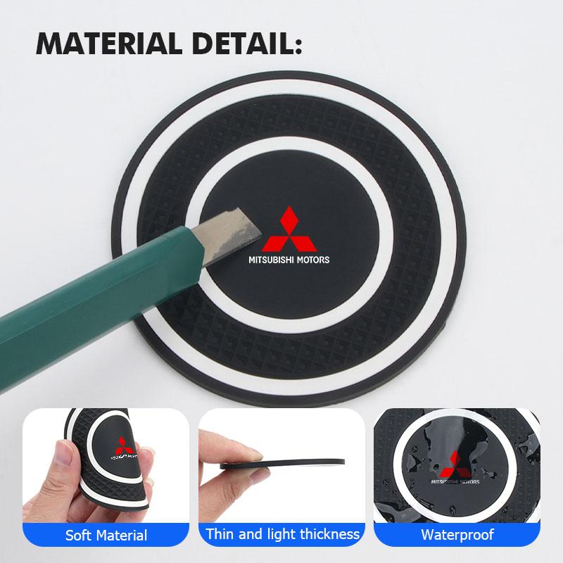 dnsh2 For Mitsubishi 2pcs Car Interior Coaster Non-Slip Water Cup Mat Waterproof Pad Lancer ASX Pajero Mirage Attrage Xpander
