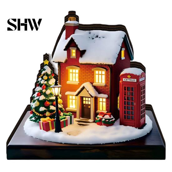 Durable Decorative Accents Christmas Glowing House Ornament, LED Wooden Tabletop Decor for DIY Craft Ornaments Holiday Village Display, Light Up Party