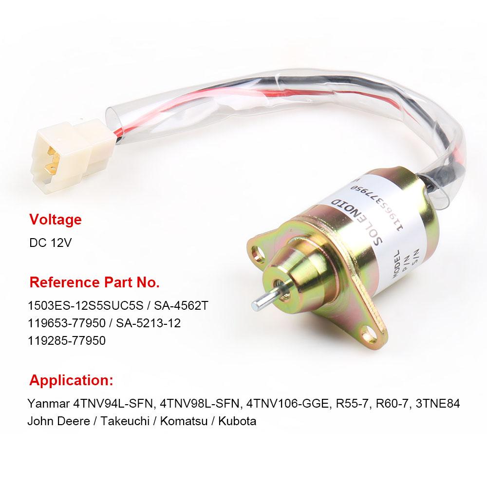 Fuel Shut Off Shutdown Solenoid 119653-77950 For Yanmar 3TNE84 3TNE88 4TNE84 Shut Off Fuel Shut Down Off Solenoid Valve