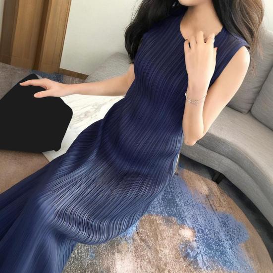 Женское платье-жилет с плиссировкой, свободный круглый вырез, однотонный, прямой, для поездок на работу