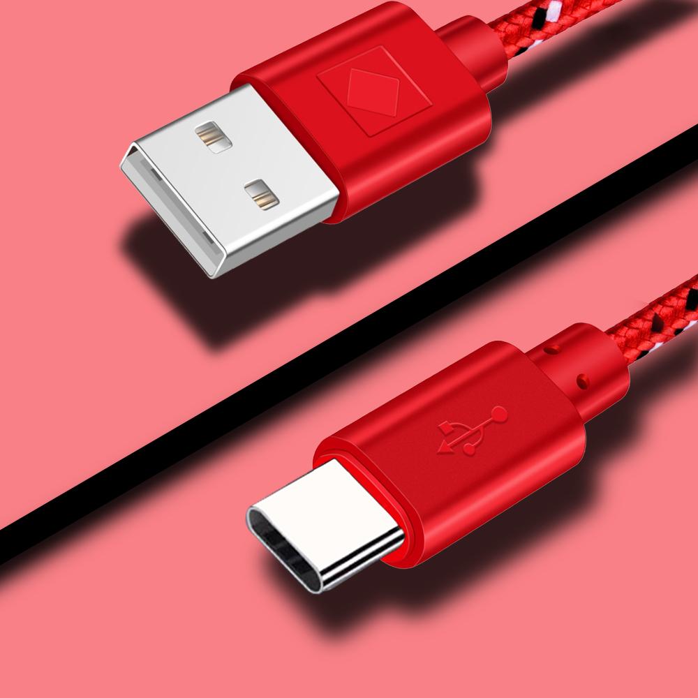 Быстрозарядный кабель USB A на Type C, 2A, нейлоновый, для передачи данных, зарядный провод, 1/2/3 метра, для Samsung Huawei Xiaomi Android, кабель USB C
