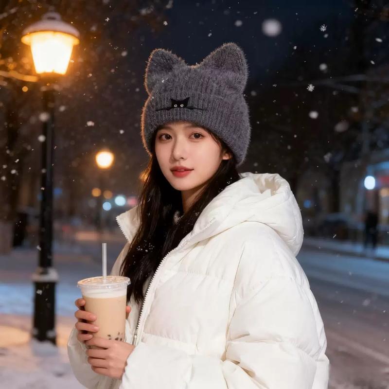 NEW Cat Ear Beanies Skullies Women Winter Warm Plush Cartoon Thermal Cap Korean Girl Outdoor Snow Pullover Hats